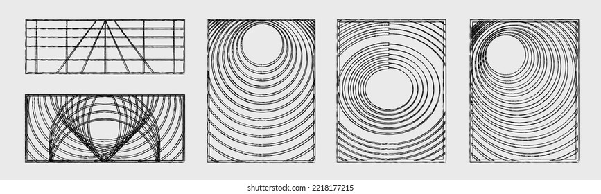 Conjunto de vectores del Y2K. Elementos geométricos minimalistas. Objetos con estilo y2k. Forma lineal minimalista. Ilustración del vector