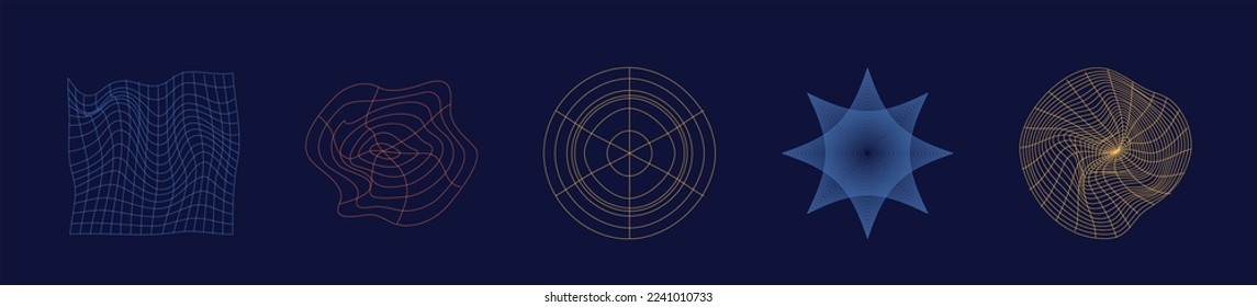 Vector set of Y2K. Rave psychedelic retro futuristic set. Templates for notes, posters. Futuristic. Vector illustration