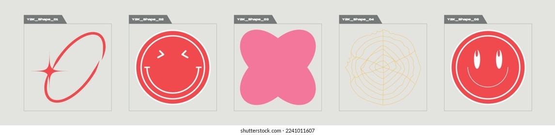 Vector set of Y2K. Rave psychedelic retro futuristic set. For modern T-shirts designed. Stars, starburst . Vector illustration