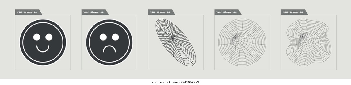 Vector set of Y2K. Rave psychedelic retro futuristic set. Objects in y2k style. Projects, posters, banners. Vector illustration