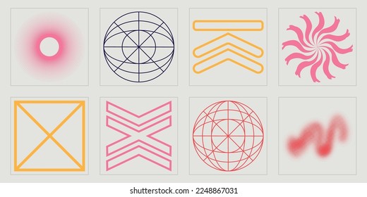 Conjunto de vectores del Y2K. Rave psicodélico retro futurista conjunto. Formas abstractas modernas. Futurista. Ilustración del vector