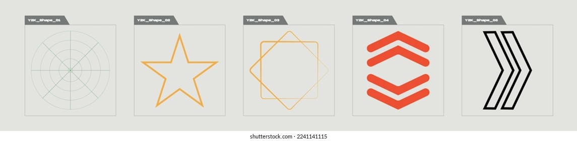 Vector set of Y2K. Retro futuristic graphic ornaments. Modern abstract forms. Retro Futurist. Vector illustration