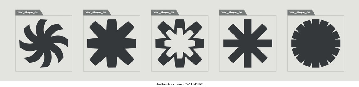Conjunto de vectores del Y2K. Ornamentos gráficos retro futuristas. Plantillas para notas, carteles. Proyectos, afiches, pancartas. Ilustración del vector