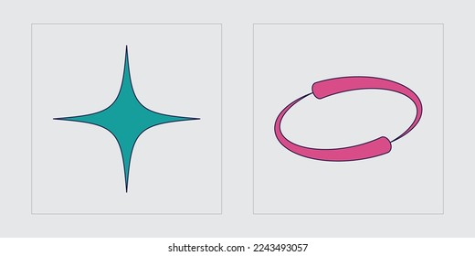 Vector set of Y2K. Retro futuristic graphic ornaments. Flat minimalist icons. Futuristic. Vector illustration