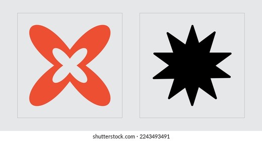 Vector set of Y2K. Retro futuristic graphic ornaments. For modern T-shirts designed. Stars, starburst . Vector illustration