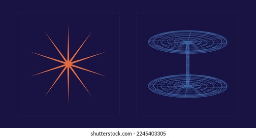 Vektorsatz von Y2K. Retro futuristische grafische Ornamente. Elemente zur grafischen Gestaltung. Einzeln auf schwarzem Hintergrund. Vektorgrafik
