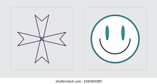 Vector set of Y2K. Retro futuristic graphic ornaments. Modern abstract forms. Stars, starburst . Vector illustration