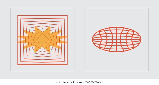 Vector set of Y2K. Retro futuristic graphic ornaments. Cyberpunk elements. Futuristic. Vector illustration