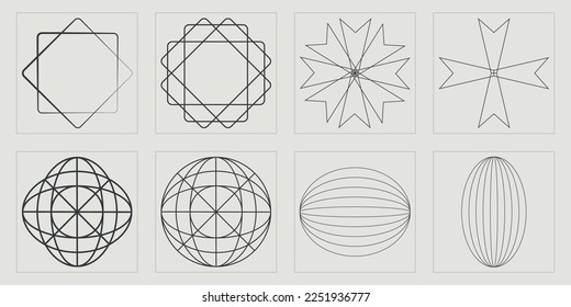 Vector set of Y2K. Retro futuristic graphic ornaments. Cyberpunk elements. Retro Futurist. Vector illustration
