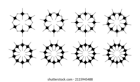 Vector set of Y2K stars, floral pattern, flowers and retro futuristic graphic ornaments.