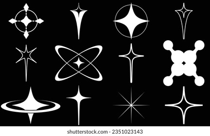 Vector set of Y2K stars, Flowers, starburst and retro futuristic graphic ornaments for decoration.