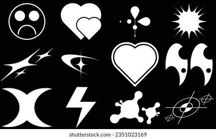 Vector set of Y2K stars, Flowers, starburst and retro futuristic graphic ornaments for decoration.