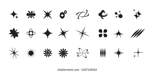 Vector set of Y2K stars and retro futuristic graphic ornaments.