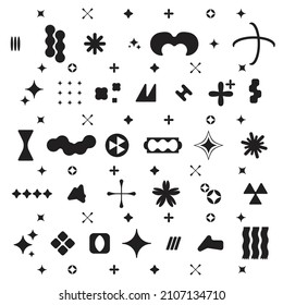 Vector set of Y2K stars and retro futuristic graphic ornaments.