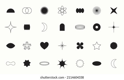 Vector set of Y2K stars and retro futuristic graphic ornaments.