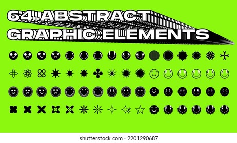 Vector set of Y2K stars and retro futuristic graphic ornaments. Vector illustration