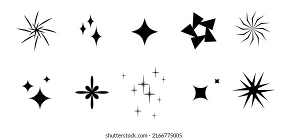 Vector set of Y2K stars, starburst and retro futuristic graphic ornaments for decoration.