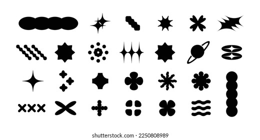 Vector set of Y2K stars, starburst and retro futuristic graphic ornaments for decoration.