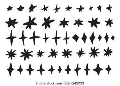 Conjunto de vectores de estrellas Y2K, estallido de estrellas y adornos de doodle retro brillante para decoración. Ilustración