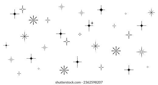 Conjunto vectorial de estrellas Y2K, estallido estelar y ornamentos gráficos retro futuristas para la decoración.