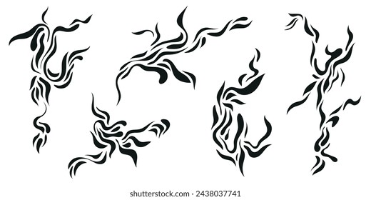 Vektor-Set von y2k-Stil Design-Elemente, Feuer Flammen, Risse, Tattoos. In: Neo Tribal Illustrations.