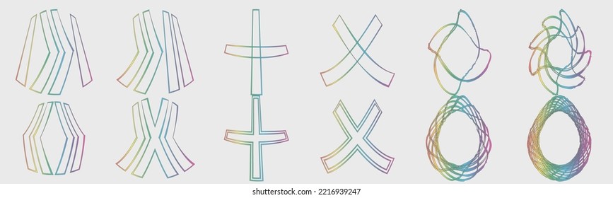 Vector set of Y2K. Trendy geometric design elements. Abstract bauhaus and boho cosmic style. Icons Collection. Vector illustration