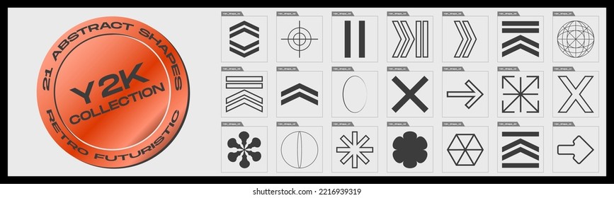 Vektorsatz von Y2K. Trendy geometrische Designelemente. Frames inspirierten Brutalismus. Einzeln auf Hintergrund. Vektorgrafik