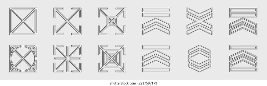 Vector Set Of Y2K. Trendy Geometric Design Elements. Ornaments For Decoration. Glitch Brutalism Shapes. Vector Illustration