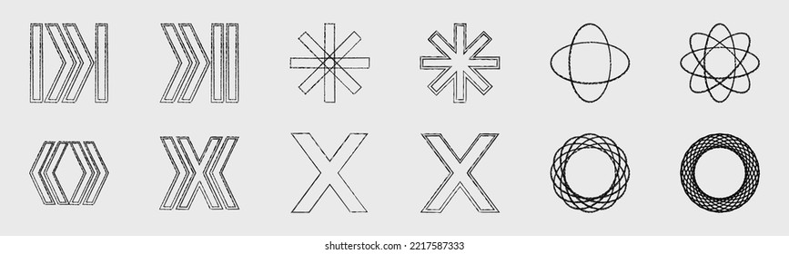 Vector set of Y2K. Trendy geometric design elements. Abstract bauhaus and boho cosmic style. Cyber neo futuristic. Vector illustration