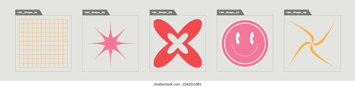 Vector set of Y2K. Trendy geometric postmodern figures. Flat minimalist icons. Projects, posters, banners. Vector illustration