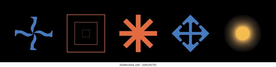 Vector set of Y2K. Trendy geometric postmodern figures. Flat minimalist icons. Projects, posters, banners. Vector illustration