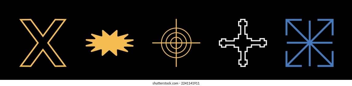 Vector set of Y2K. Trendy geometric postmodern figures. Modern abstract forms. Stars, starburst . Vector illustration