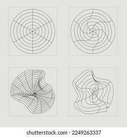 Conjunto de vectores del Y2K. Figuras geométricas posmodernas a la moda. Iconos minimalistas planos. Estrellas, starburst. Ilustración del vector