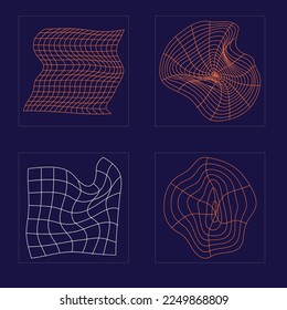 Vector set of Y2K. Trendy geometric postmodern figures. Cyberpunk elements. Anti-design. Vector illustration