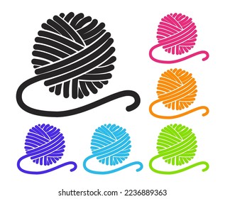 vector set of yarn ball icons. handmade wool sewing symbols. collection of colorful yarn balls