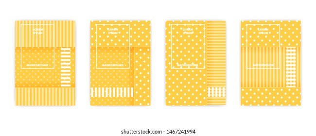 Vector set of yellow abstract background texture, Polka dot and line pattern, Annual report, Book cover design, Paper cut style, Yellow stripes and shapes, vector illustration.