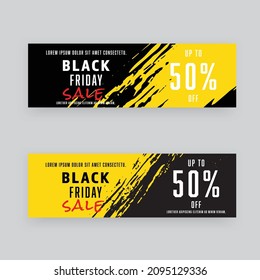 Juego de vectores de banner amarillo y negro, venta del viernes negro.
