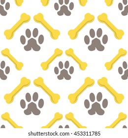 Vector Set of Yellow Bones Isolated on White Background. Seamless Bones for Dog Pattern