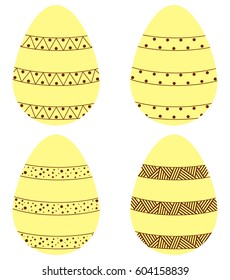 A vector set of yellow and brown ornate eggs