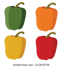  Vector set of yellow, green, red and orange capsicums