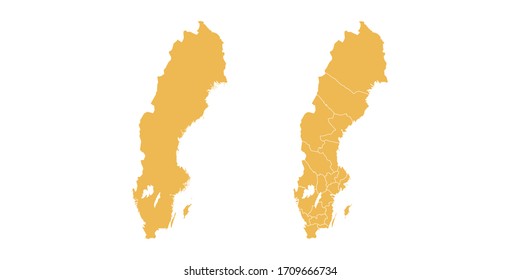 Vector set yellow of map Sweden