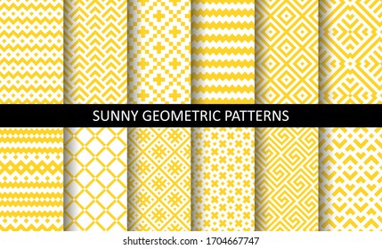 Vector set of yellow ornamental seamless patterns. Collection of geometric modern patterns. Patterns added to the swatch panel.