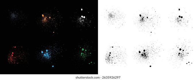 Conjunto de Vector de amarillo, púrpura, negro, azul, verde, blanco y rojo de sangre grunge textura tinta salpicadura diseño de fondo