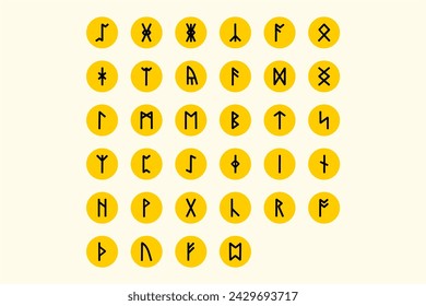 Vector Set Yellow Runes Icons on White Background