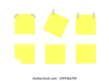 Vector set of yellow square note stickers on a white background
