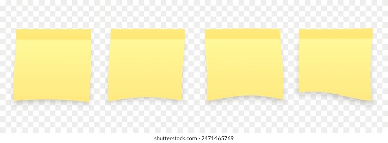 Vector set of yellow sticky papers png. Note paper png. Blank sticky sheet of paper. School notes.