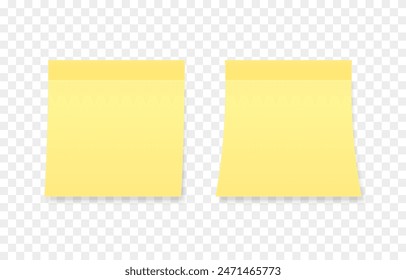 Vector conjunto de papeles pegajosos amarillos png. Papel de notas png. Hoja de papel adhesiva en blanco. Notas escolares.