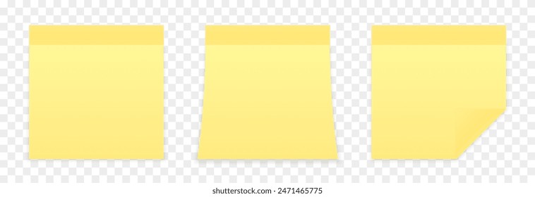 Vector conjunto de papeles pegajosos amarillos png. Papel de notas png. Hoja de papel adhesiva en blanco. Notas escolares.