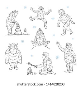 Vector set of yeti in different poses