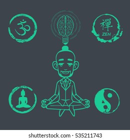 Vector set of yoga and buddhism label icons. Om, Zen, Buddha and Yin Yang signs design concept